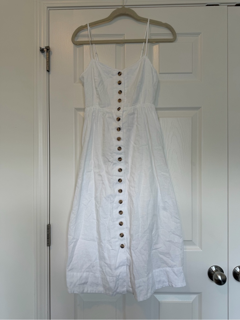 Madewell White Linen Button-Front Spaghetti Strap Dress